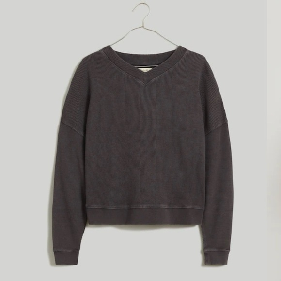 Madewell Tops - Madewell Women’s Waffle Knit Thermal Boxy Sweatshirt Tee Black Coal Small